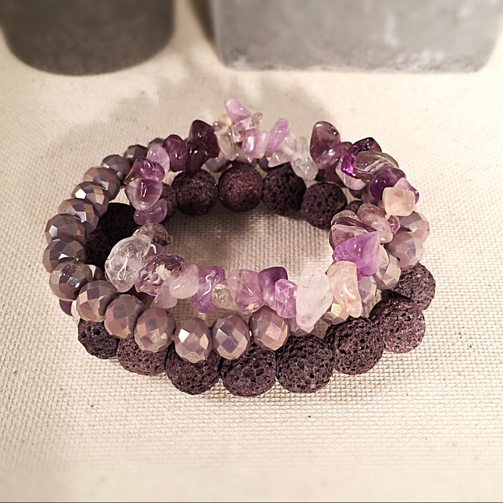 ▫️Amethyst ▫️ Lava Rock Diffuser Bracelet Set ▫️